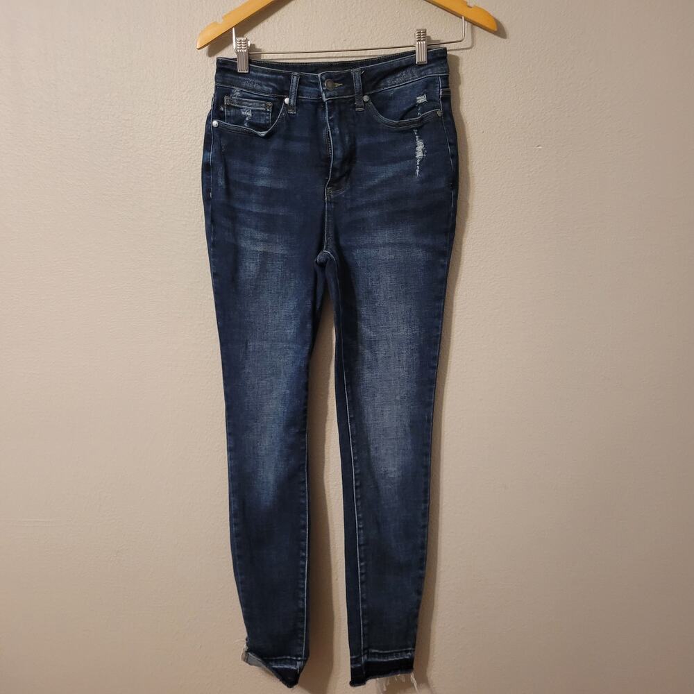 Judy Blue Womens Dark Wash Skinny Jeans Size 7/28 Blue Stretch‎ Raw Hem Mid Rise